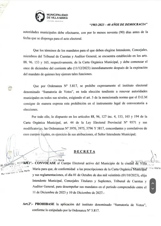 REGION OBJETIVO FOTO VILLA MARIA DECRETO ELECCIONES 2