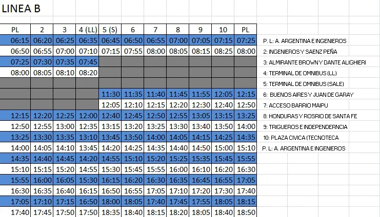 SAN FRANCISCO HORARIO TRANSPORTE LINEA B