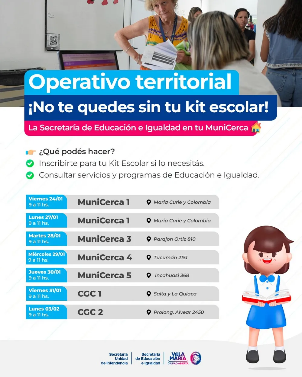 REGION OBJETIVO FOTO VILLA MARIA KITS ESCOLARES RECORRIDO