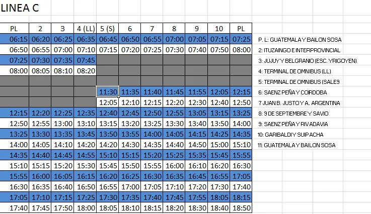 SAN FRANCISCO HORARIO TRANSPORTE LINEA C