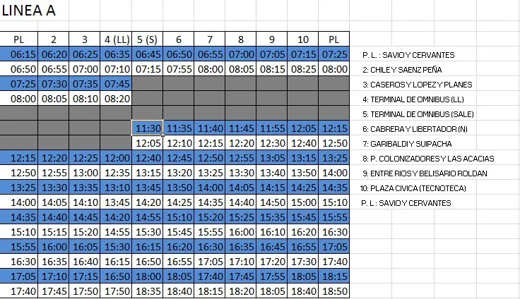SAN FRANCISCO HORARIO TRANSPORTE LINEA A