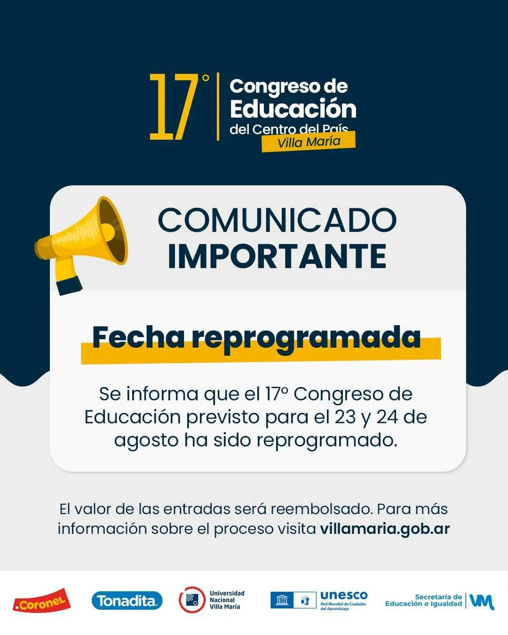 REGION OBJETIVO FOTO VILLA MARIA CONGRESO EDUCACION REPROGRAMADO