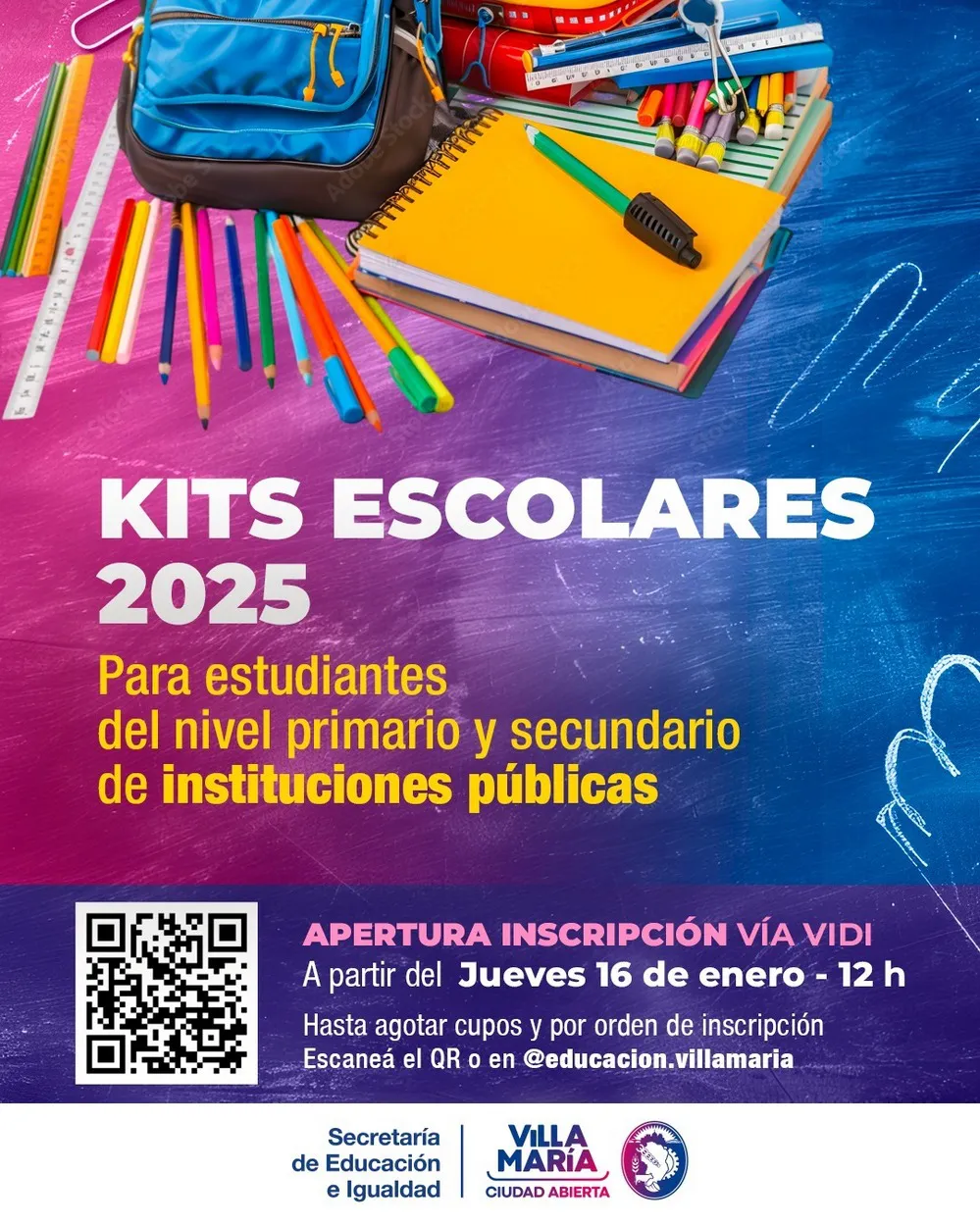 REGION OBJETIVO FOTO VILLA MARIA KITS ESCOLARES INSCRIPCION 2025