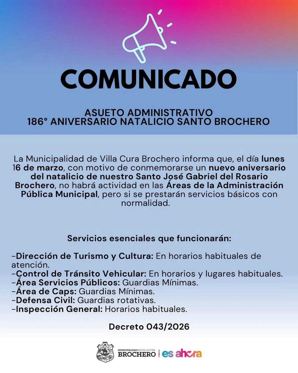 REGION OBJETIVO FOTO CURA BROCHERO ANUNCIO ASUETO