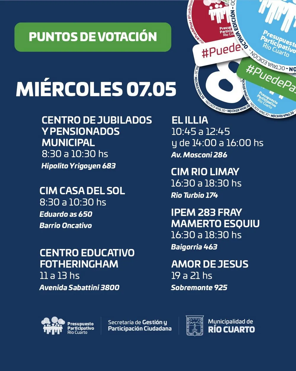 REGION OBJETIVO FOTO RIO CUARTO PUNTOS DE VOTACION PP 2025 2